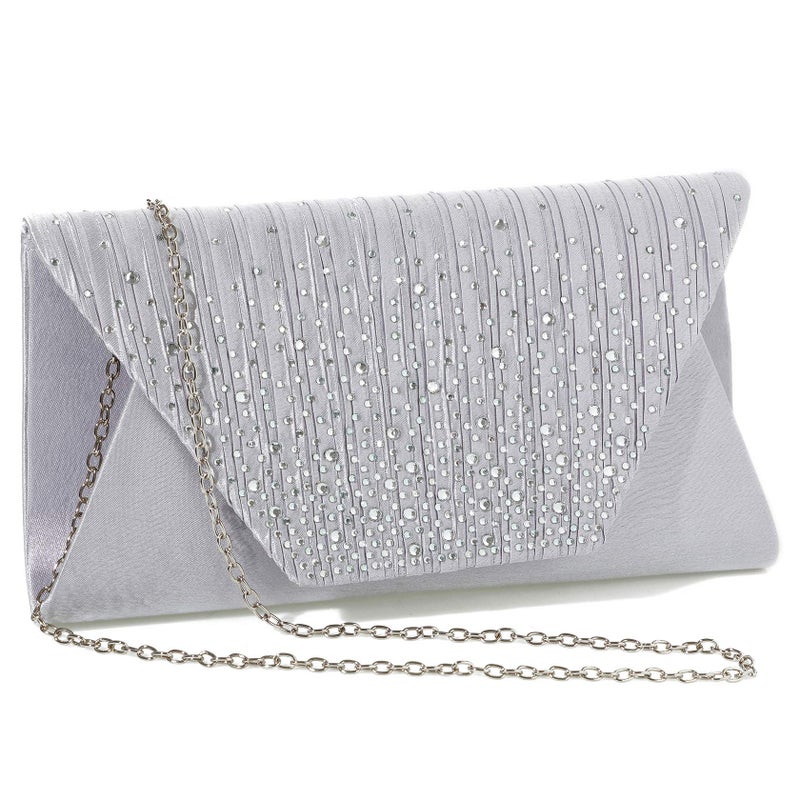 Mihawk clutches and evening bags Women Evening Envelope Handbag Party Bridal Clutch Purse Shoulder Cross Body Bag(Silver) One Size - Image 2